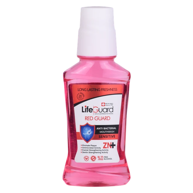 پیشنویس ۲۲دهانشویه بزرگسال حساس (Red Guard) برند لایف گارد با حجم 270 میلی لیتر